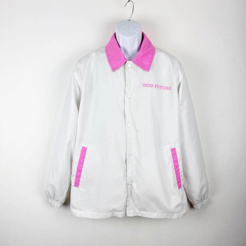 Odd Future Jacket Men's Medium White Pink OFWGKTA Snap Front Windbreaker